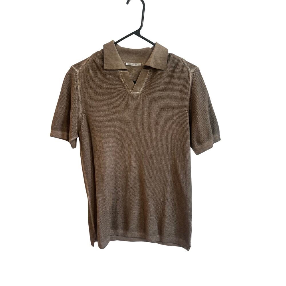 Fradi Men's Johnny Collar Polo 100% Cotton Brown Beige Faded Accent Sz M Men